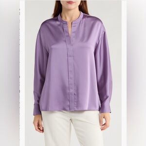 Vince Long Sleeve Satin Button-Up Shirt